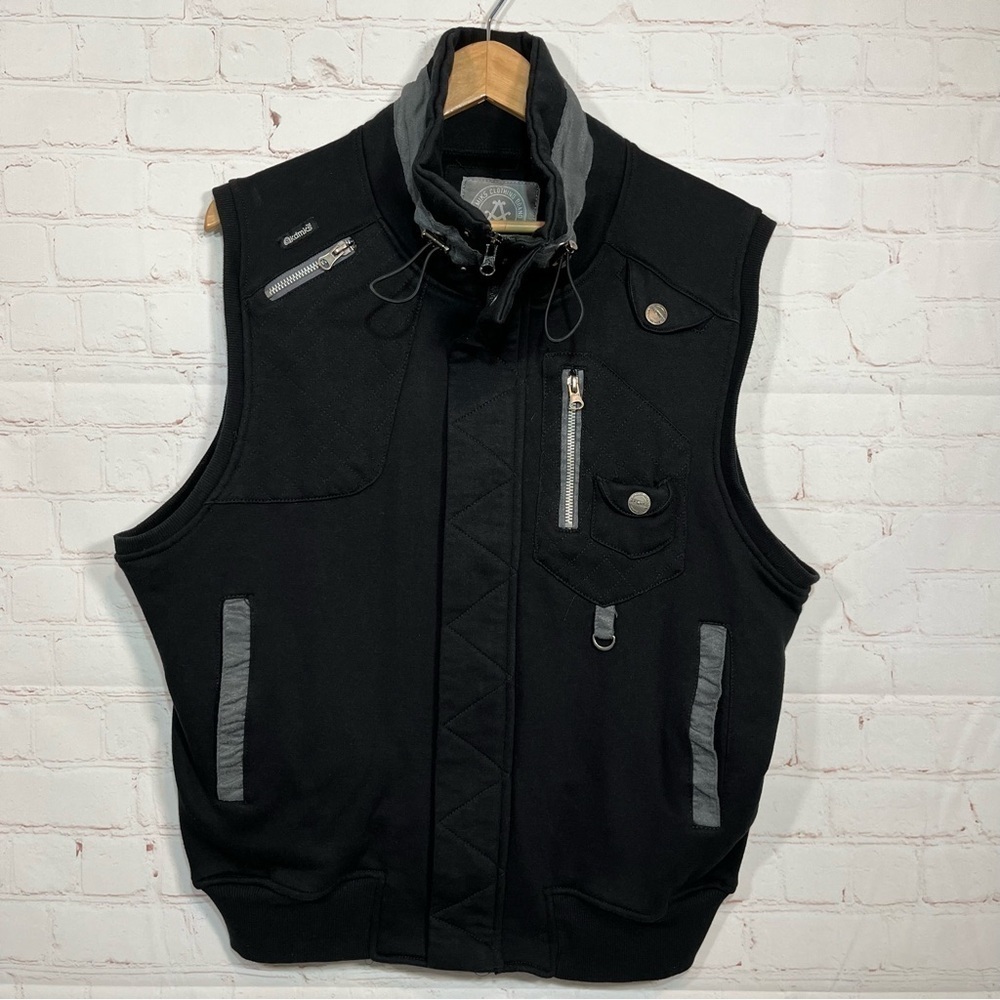 Akademiks AKDMKS Vest Mens Large Black Adjustable Collar Pockets Full Zip